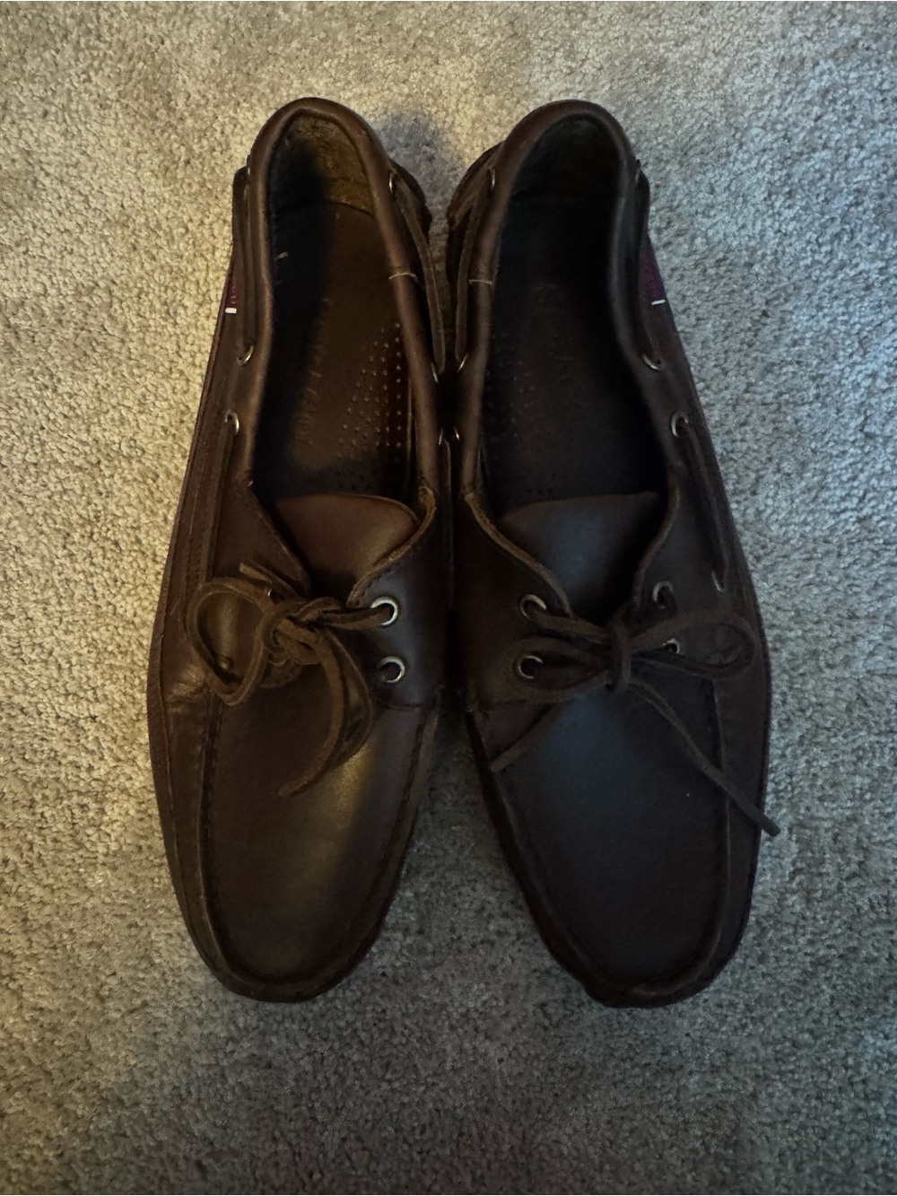Sebago Dark Brown Leather Moc Toe Boat Shoes